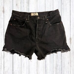 We the Free by Free People Shorts Distressed Denim Button Fly Black Size 30